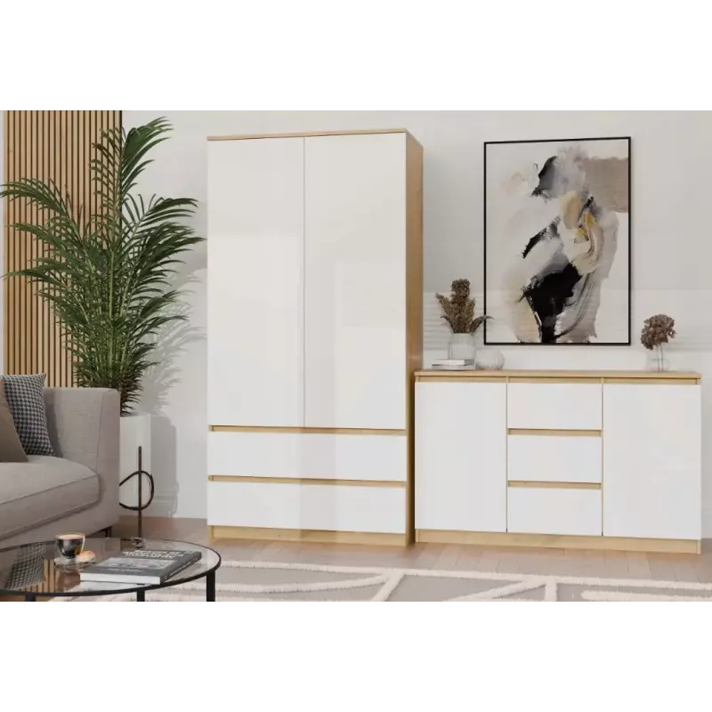 Komoda top e shop ARTISAN 2-drzwiowa 3-szufladowa, 1200×400×750 mm, biała, płyta wiórowa