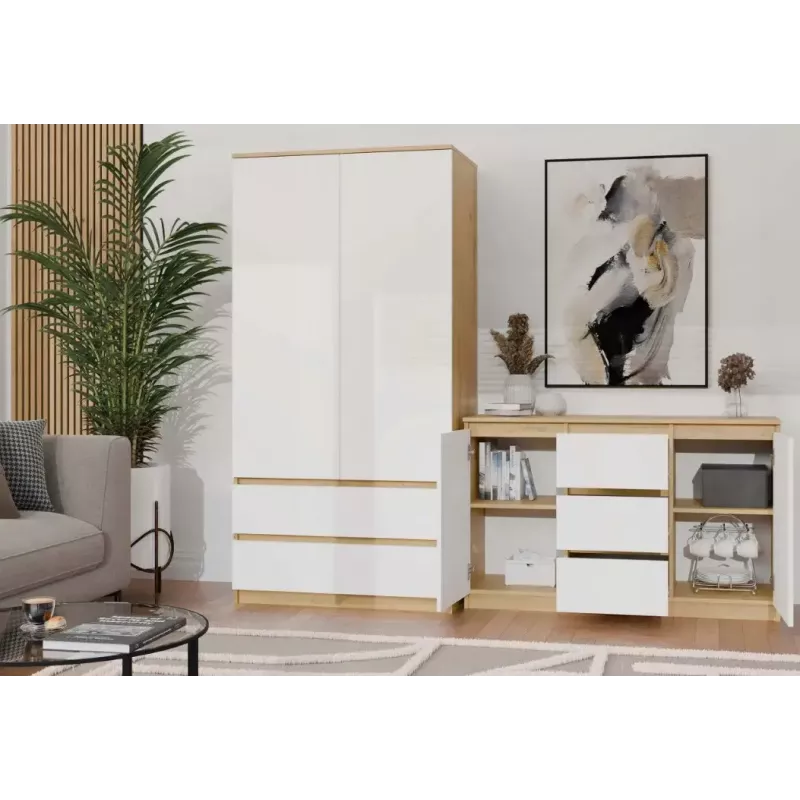 Komoda top e shop ARTISAN 2-drzwiowa 3-szufladowa, 1200×400×750 mm, biała, płyta wiórowa