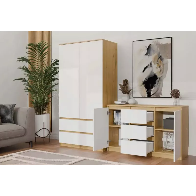 Komoda top e shop ARTISAN 2-drzwiowa 3-szufladowa, 1200×400×750 mm, biała, płyta wiórowa
