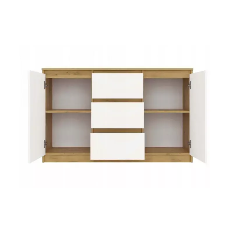 Komoda top e shop ARTISAN 2-drzwiowa 3-szufladowa, 1200×400×750 mm, biała, płyta wiórowa
