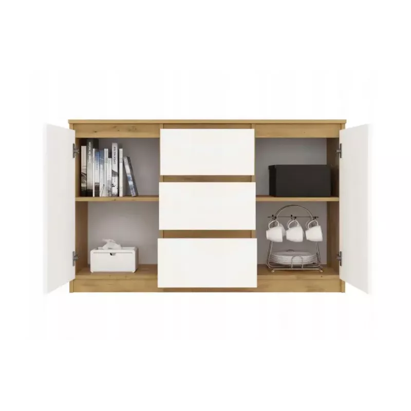Komoda top e shop ARTISAN 2-drzwiowa 3-szufladowa, 1200×400×750 mm, biała, płyta wiórowa