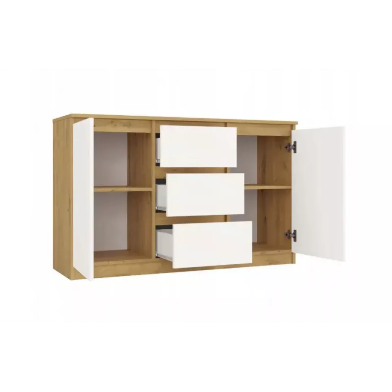 Komoda top e shop ARTISAN 2-drzwiowa 3-szufladowa, 1200×400×750 mm, biała, płyta wiórowa
