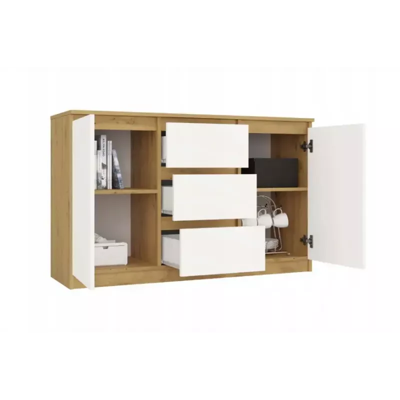 Komoda top e shop ARTISAN 2-drzwiowa 3-szufladowa, 1200×400×750 mm, biała, płyta wiórowa