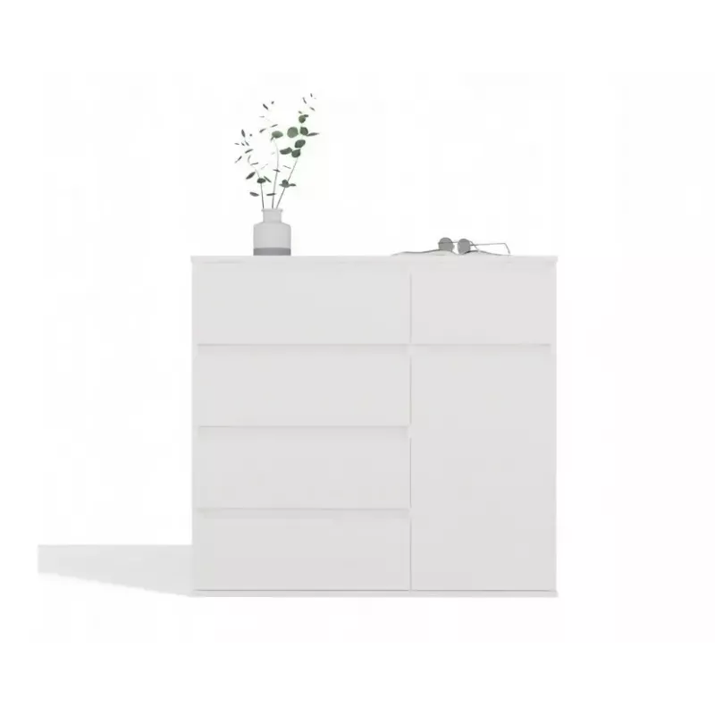 Komoda top e shop MALWA 1D5S, 5 szuflad, 1 drzwi uchylne, biała, 1000×400×930 mm, płyta wiórowa