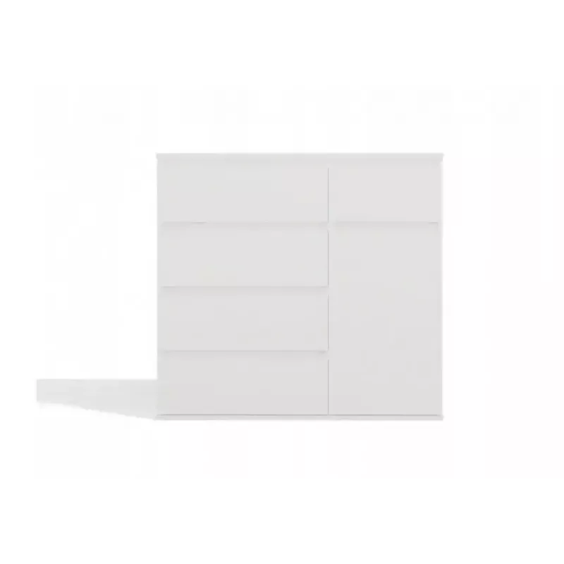 Komoda top e shop MALWA 1D5S, 5 szuflad, 1 drzwi uchylne, biała, 1000×400×930 mm, płyta wiórowa