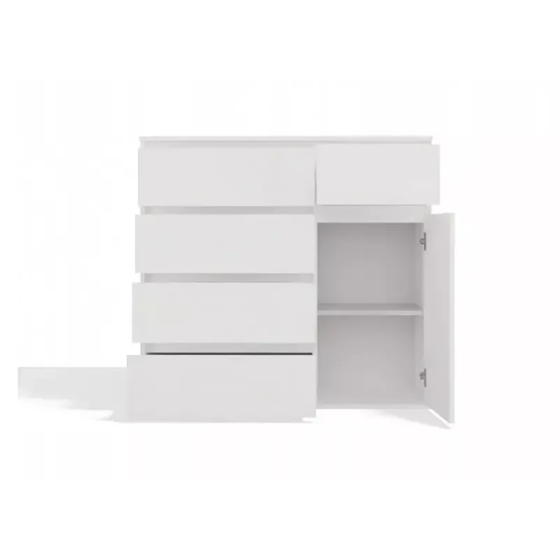 Komoda top e shop MALWA 1D5S, 5 szuflad, 1 drzwi uchylne, biała, 1000×400×930 mm, płyta wiórowa