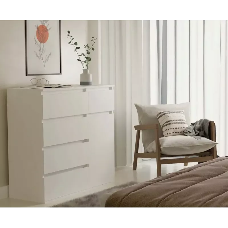 Komoda top e shop MALWA 1D5S, 5 szuflad, 1 drzwi uchylne, biała, 1000×400×930 mm, płyta wiórowa