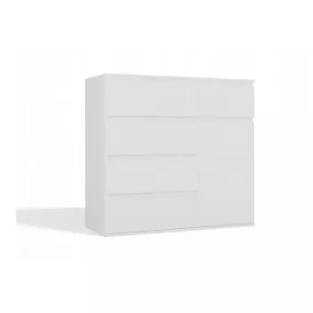 Komoda top e shop MALWA 1D5S, 5 szuflad, 1 drzwi uchylne, biała, 1000×400×930 mm, płyta wiórowa