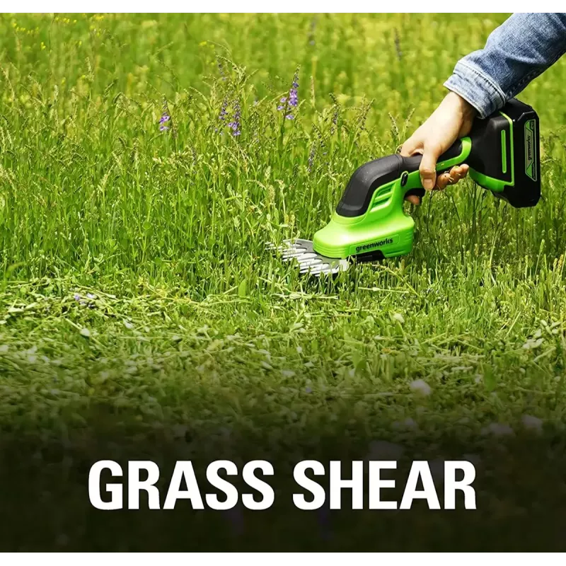 Nożyce do trawy akumulatorowe GreenWorks 1600607VA — ostrze ze stali nierdzewnej 12 cm, 24 V Li‑Ion 2 Ah