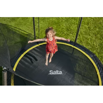 Naziemna okrągła trampolina Salta 5074A — zewnętrzna, 48 sprężyn, 3 nogi, siatka bezpieczeństwa, maks. obciążenie 100 kg