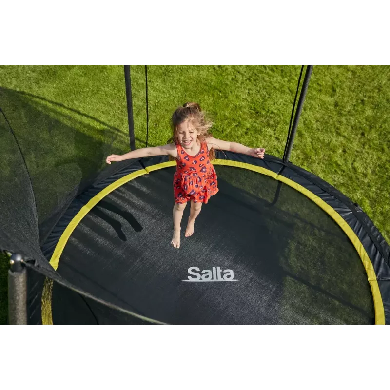 Naziemna okrągła trampolina Salta 5074A — zewnętrzna, 48 sprężyn, 3 nogi, siatka bezpieczeństwa, maks. obciążenie 100 kg