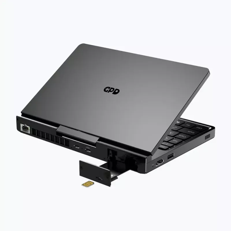 Laptop GPD Pocket 4 — AMD Ryzen 7 8840U, dotykowy 8 cali WQXGA 2560×1600 144 Hz, 16 GB DDR5, 1 TB NVMe, Radeon 780M, Windows 11, LAN, czytnik linii papilarnych, grafitowy