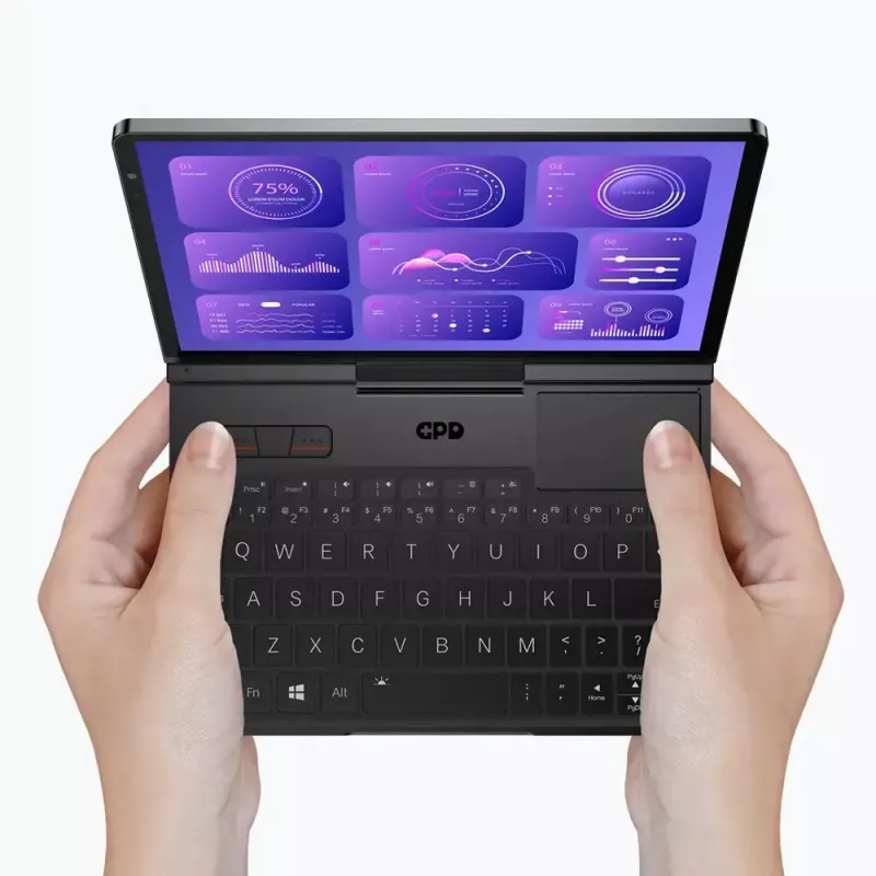 Laptop GPD Pocket 4 — AMD Ryzen 7 8840U, dotykowy 8 cali WQXGA 2560×1600 144 Hz, 16 GB DDR5, 1 TB NVMe, Radeon 780M, Windows 11, LAN, czytnik linii papilarnych, grafitowy