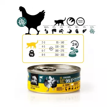 Mokra karma dla kota 3coty Kurczak ze spiruliną 80 g — pełnoporcjowa karma w puszce dla dorosłych kotów