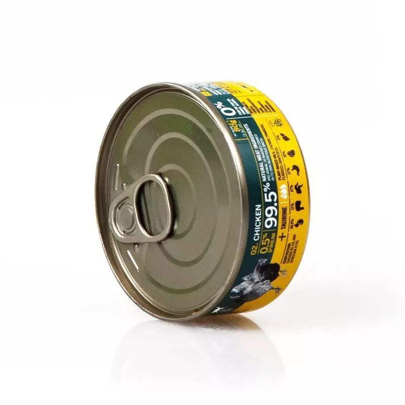 Mokra karma dla kota 3coty Kurczak ze spiruliną 80 g — pełnoporcjowa karma w puszce dla dorosłych kotów