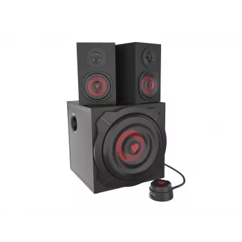 Zestaw głośnikowy GENESIS Helium 610BT 2.1, 60 W RMS, Bluetooth, przewodowy, czerwony/czarny, kompaktowy subwoofer