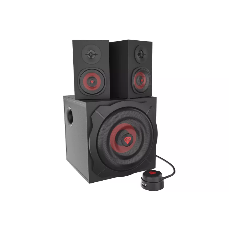 Zestaw głośnikowy GENESIS Helium 610BT 2.1, 60 W RMS, Bluetooth, przewodowy, czerwony/czarny, kompaktowy subwoofer