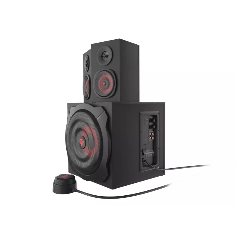 Zestaw głośnikowy GENESIS Helium 610BT 2.1, 60 W RMS, Bluetooth, przewodowy, czerwony/czarny, kompaktowy subwoofer
