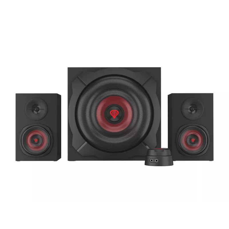 Zestaw głośnikowy GENESIS Helium 610BT 2.1, 60 W RMS, Bluetooth, przewodowy, czerwony/czarny, kompaktowy subwoofer