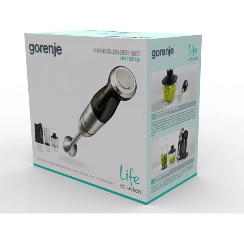 Gorenje HBC807QB 0,5 L Mikser ręczny 800 W Czarny, Stal nierdzewna