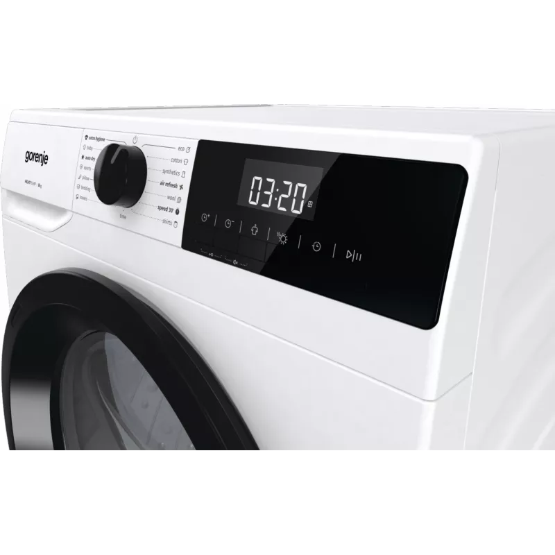 Gorenje Torktumlare DHNE82 BK040, wolnostojąca, ładowanie od przodu, pompa ciepła, biały, przyciski, pokrętło, prawe