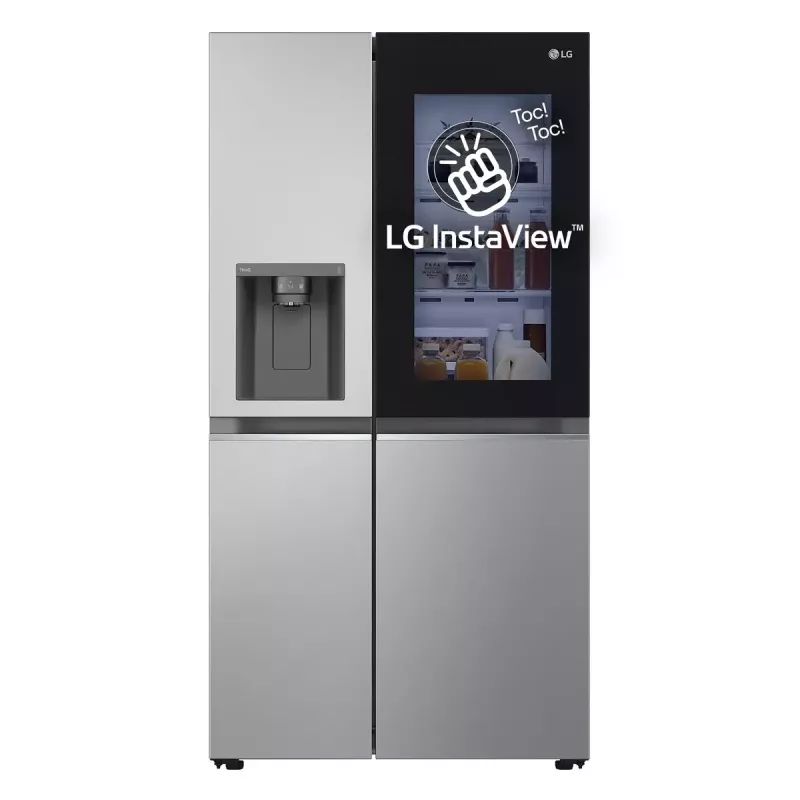 Lodówka side-by-side LG GSGV81PYLL, łączna pojemność 635 L, chłodziarka 416 L, zamrażarka 219 L, metaliczny srebrny