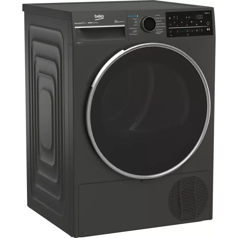 Suszarka do ubrań BEKO B5T89243M — wolnostojąca, ładowana od przodu, pompa ciepła, 9 kg, czarna, 598×672×846 mm