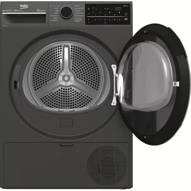 Suszarka do ubrań BEKO B5T89243M — wolnostojąca, ładowana od przodu, pompa ciepła, 9 kg, czarna, 598×672×846 mm