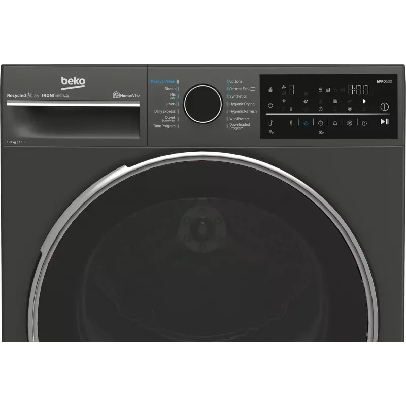 Suszarka do ubrań BEKO B5T89243M — wolnostojąca, ładowana od przodu, pompa ciepła, 9 kg, czarna, 598×672×846 mm