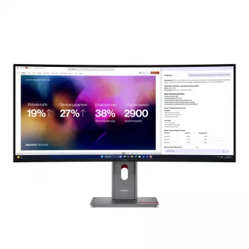Monitor komputerowy Lenovo ThinkVision P40WD-40 39,7 cala WUHD 5120×2160 IPS LED Zakrzywiony 6 ms USB 3.2 Gen2x2 Czarny