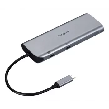 Targus Dual Video Mobile Dock z zasilaniem przejściowym EPR 140 W, przewodowa, USB 3.2 Gen 2 (3.1 Gen 2) Type-C, 140 W, 1000 Mbit/s, szara, 10 Gbit/s