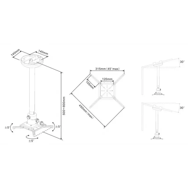 Multibrackets M Uniwersalny uchwyt sufitowy do projektora 500-800 z precyzyjną regulacją