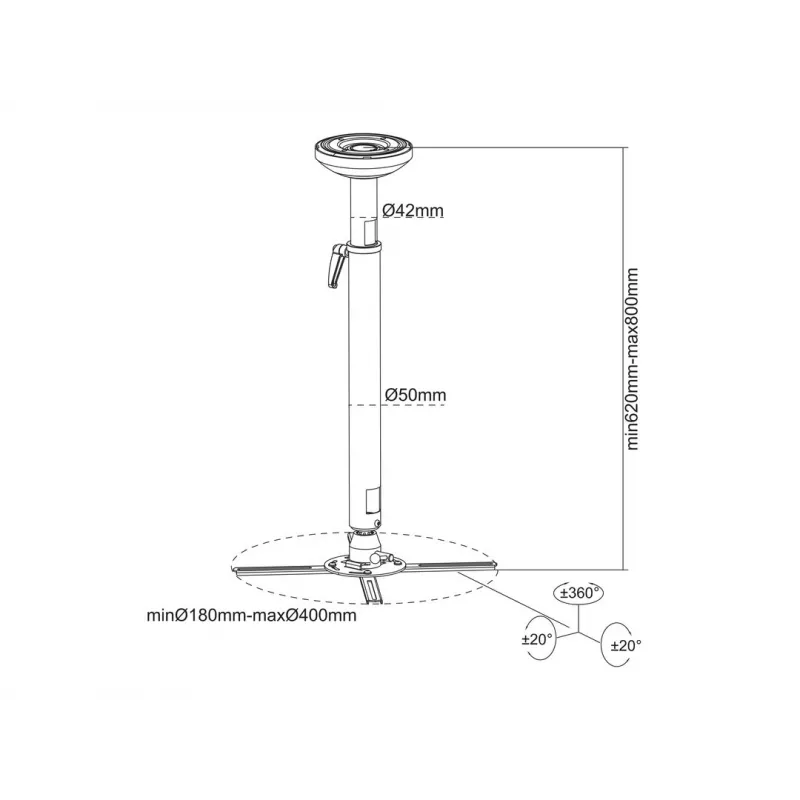 Uchwyt sufitowy do projektora MULTIBRACKETS M HD regulowany 620–800 mm, biały, maks. 30 kg