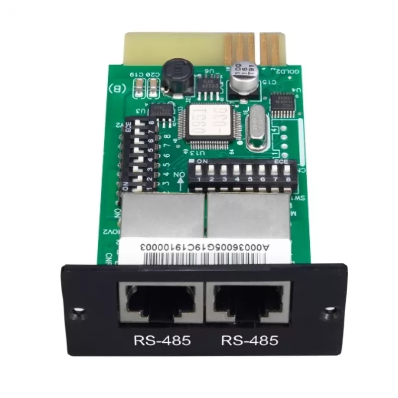 Karta zarządzania sieciowego APC SRVSMB001 – interfejs RS-485, 52×80×26 mm, czarny/zielony