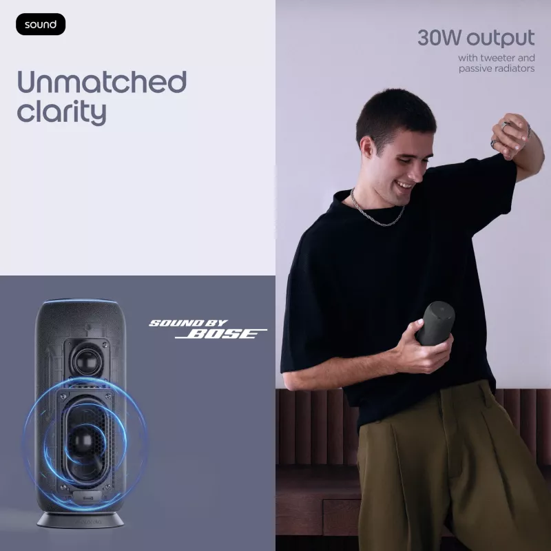 Przenośny głośnik mono Motorola moto sound flow Carbon — 30 W RMS, USB-C, bezprzewodowy, obudowa z materiału