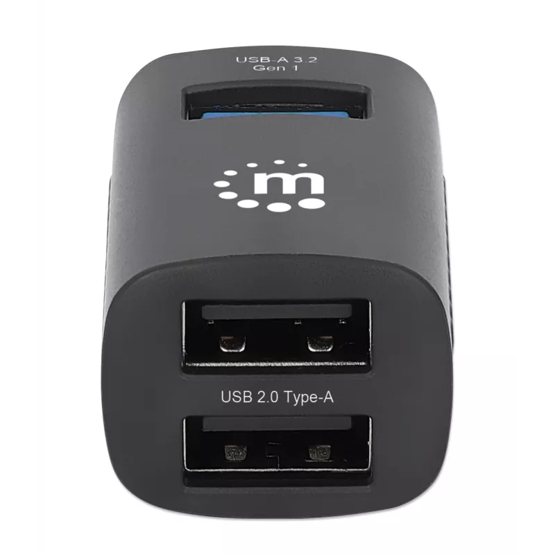 Manhattan USB-C 3-Port Hub, ULTRA KOMPAKTOWY, 3x porty USB-A (1x 5 Gb/s USB 3.2 Gen1, znany jako USB 3.0, 2x 480 Mb/s USB 2.0), zasilany przez USB (nie wymaga zewnętrznego zasilacza)
