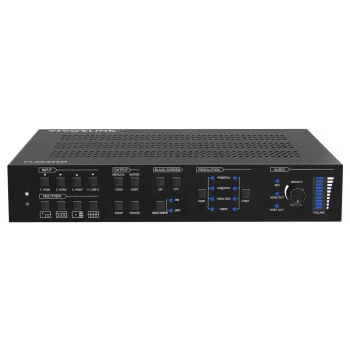 Skaler wideo Vivolink VLSC242M, obudowa metalowa, HDCP 1.4/2.2, AC 110–230V, 250×200×44 mm