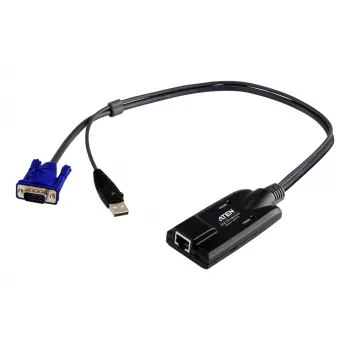 ATEN USB - VGA do Cat5e/6 adapter kablowya KVM (moduł CPU), USB, USB, VGA, Czarny, Niebieski, Metaliczny, RJ-45, 1 x RJ-45
