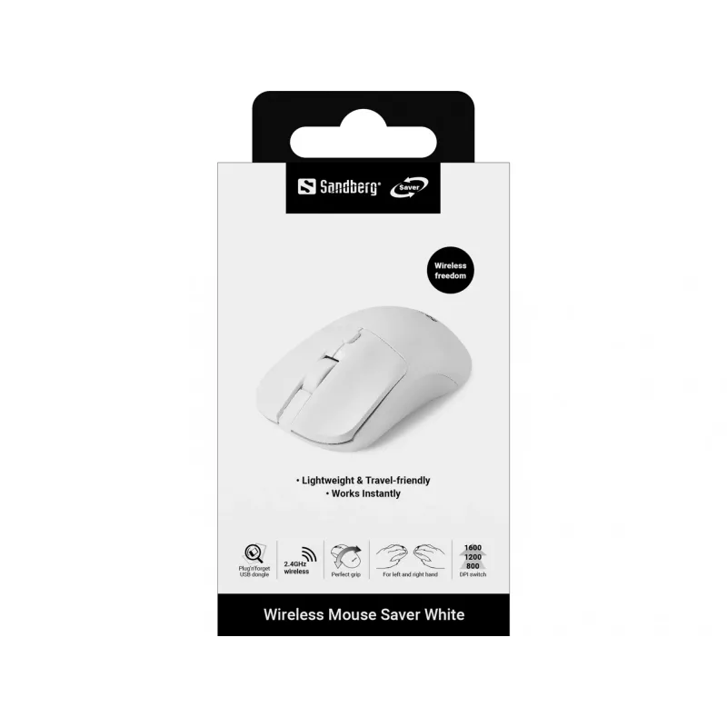 Sandberg Wireless mysz Saver biały, symetryczna, RF Wireless, 1600 DPI, biały