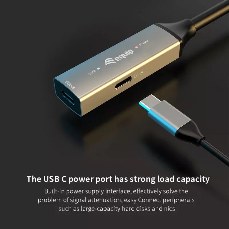 Aktywny przedłużacz USB-C do USB-C EQUIP 5 m, USB 3.2 Gen 1 (5 Gbps), styki niklowane, czarny