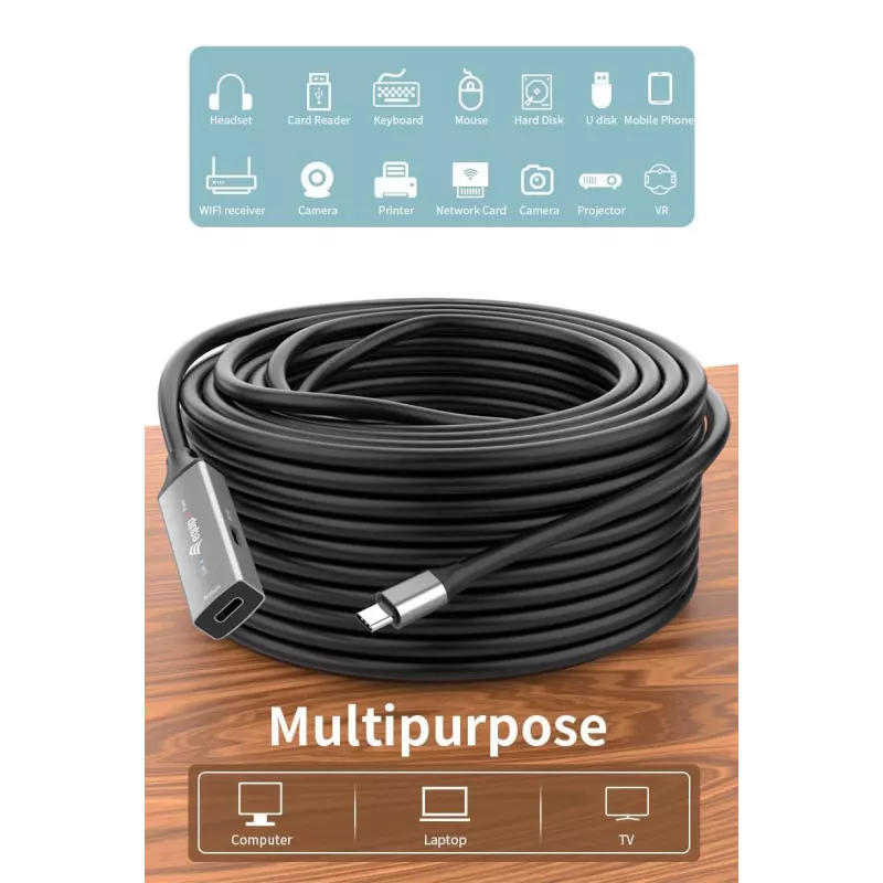 Aktywny przedłużacz USB-C do USB-C EQUIP 5 m, USB 3.2 Gen 1 (5 Gbps), styki niklowane, czarny