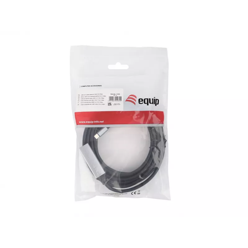 Aktywny przedłużacz USB-C do USB-C EQUIP 5 m, USB 3.2 Gen 1 (5 Gbps), styki niklowane, czarny