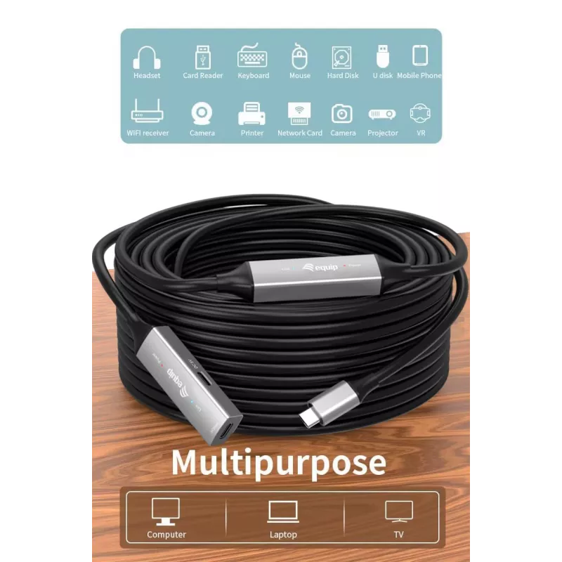 Aktywny kabel przedłużający USB-C do USB-C EQUIP 10 m, USB 3.2 Gen 1 (5 Gb/s), czarny