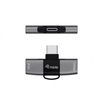 Adapter USB-C OTG 2-w-1 EQUIP 133479 — 100W PD, 10Gbps, 1x USB-C do 2x USB-C, szary