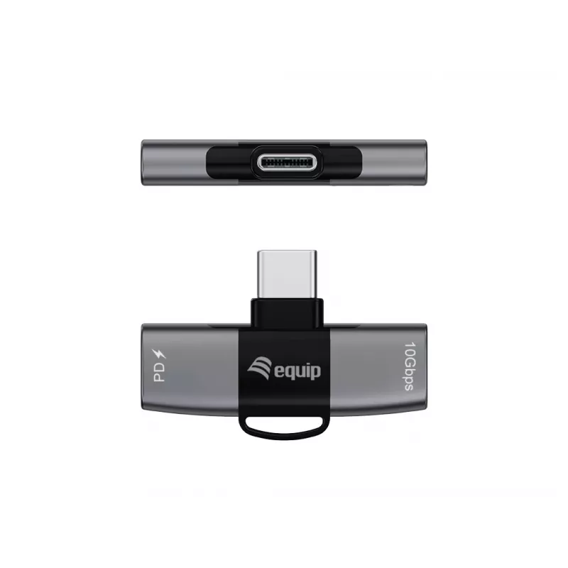 Adapter USB-C OTG 2-w-1 EQUIP 133479 — 100W PD, 10Gbps, 1x USB-C do 2x USB-C, szary