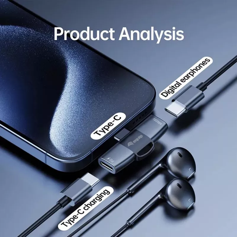 Adapter USB-C OTG 2-w-1 EQUIP 133479 — 100W PD, 10Gbps, 1x USB-C do 2x USB-C, szary