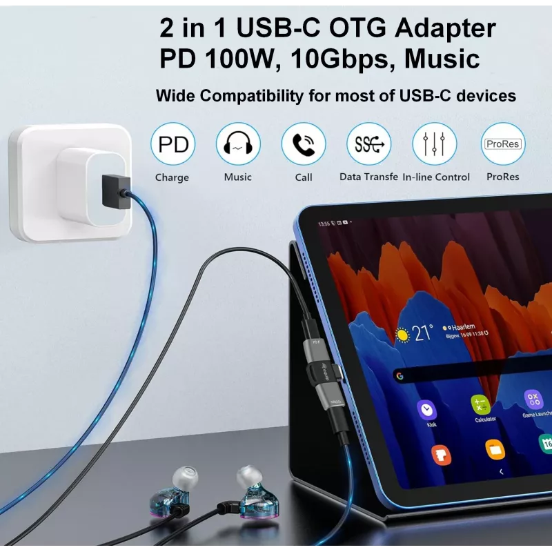 Adapter USB-C OTG 2-w-1 EQUIP 133479 — 100W PD, 10Gbps, 1x USB-C do 2x USB-C, szary