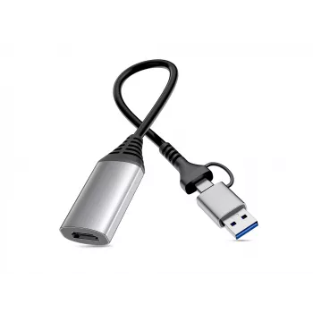 Przejściówka USB na HDMI EQUIP 133498 (wtyki USB-C i USB-A męskie na HDMI, 1080p, obudowa aluminiowa, szara)