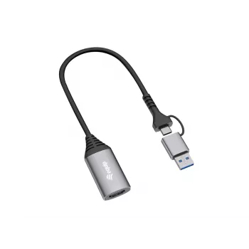 Przejściówka USB na HDMI EQUIP 133498 (wtyki USB-C i USB-A męskie na HDMI, 1080p, obudowa aluminiowa, szara)