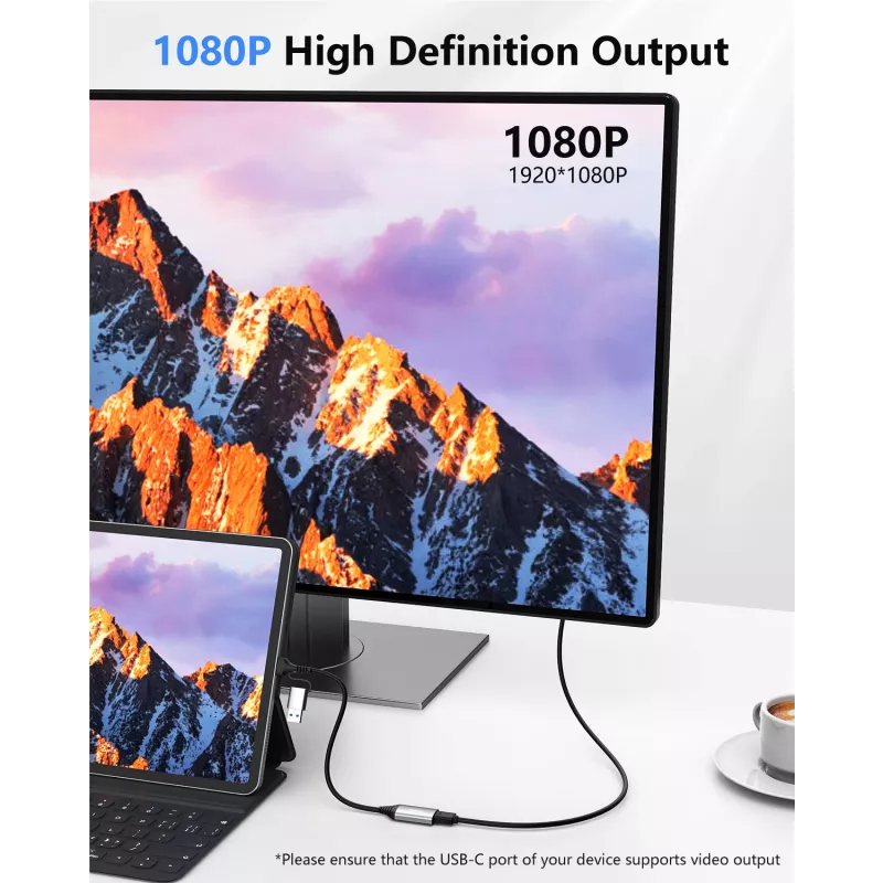 Przejściówka USB na HDMI EQUIP 133498 (wtyki USB-C i USB-A męskie na HDMI, 1080p, obudowa aluminiowa, szara)